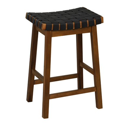 Faux PU Leather Bar Height Stools Set of 2 with Woven Curved Seat-25 Inches Bar Stools   at Gallery Canada