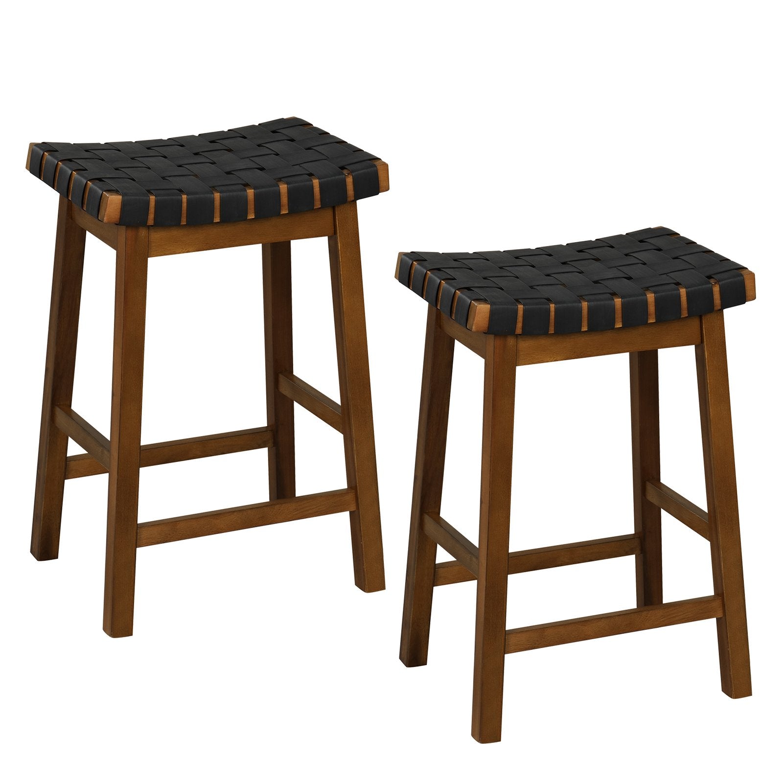 Faux PU Leather Bar Height Stools Set of 2 with Woven Curved Seat-25 Inches Bar Stools   at Gallery Canada