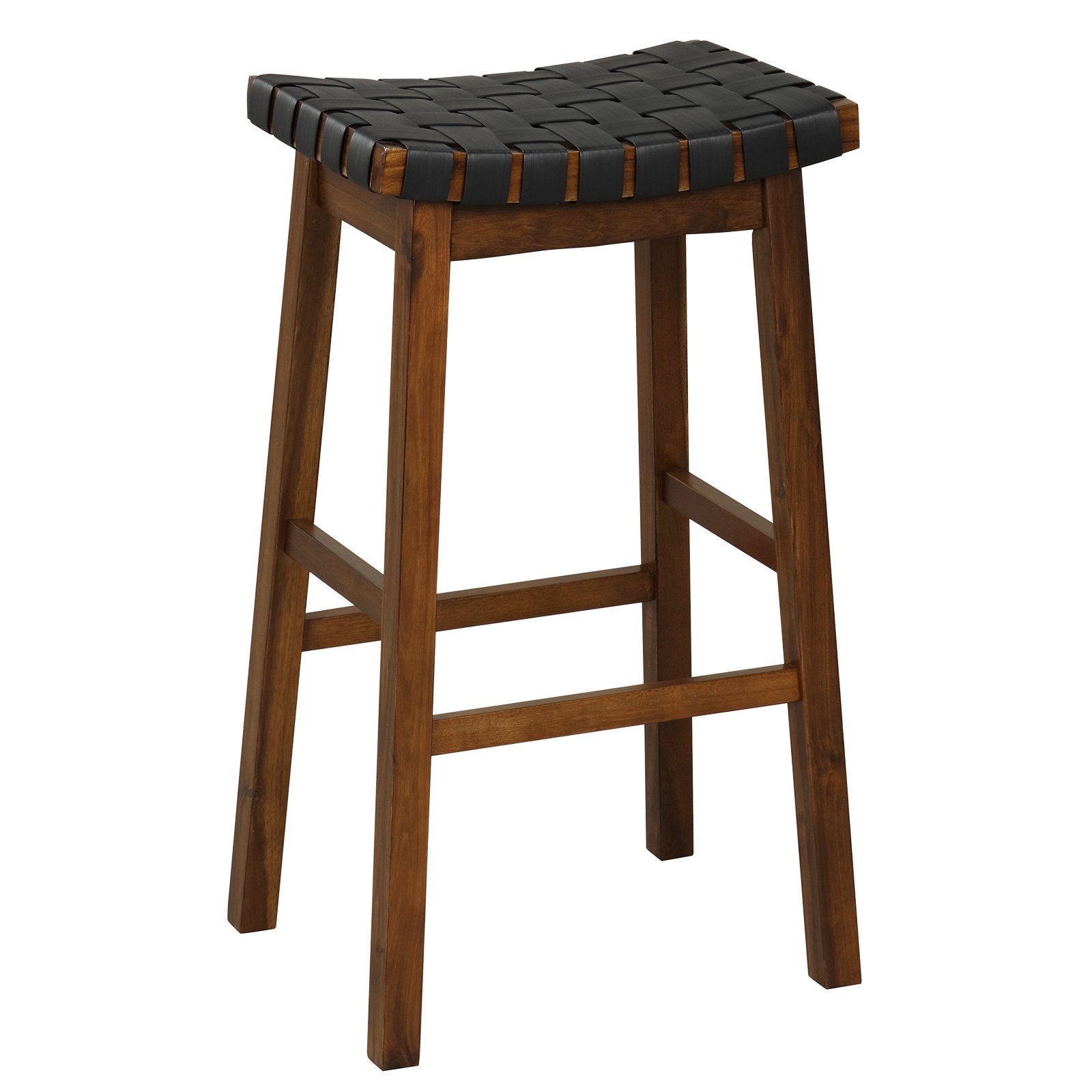 Faux PU Leather Bar Height Stools Set of 2 with Woven Curved Seat-29 Inches Bar Stools   at Gallery Canada