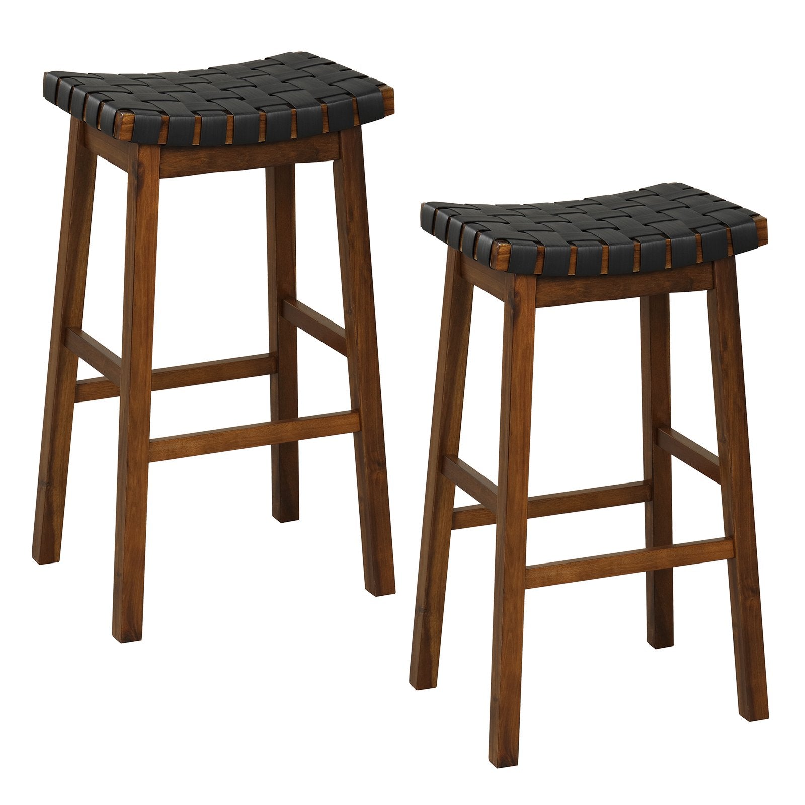 Faux PU Leather Bar Height Stools Set of 2 with Woven Curved Seat-29 Inches Bar Stools   at Gallery Canada