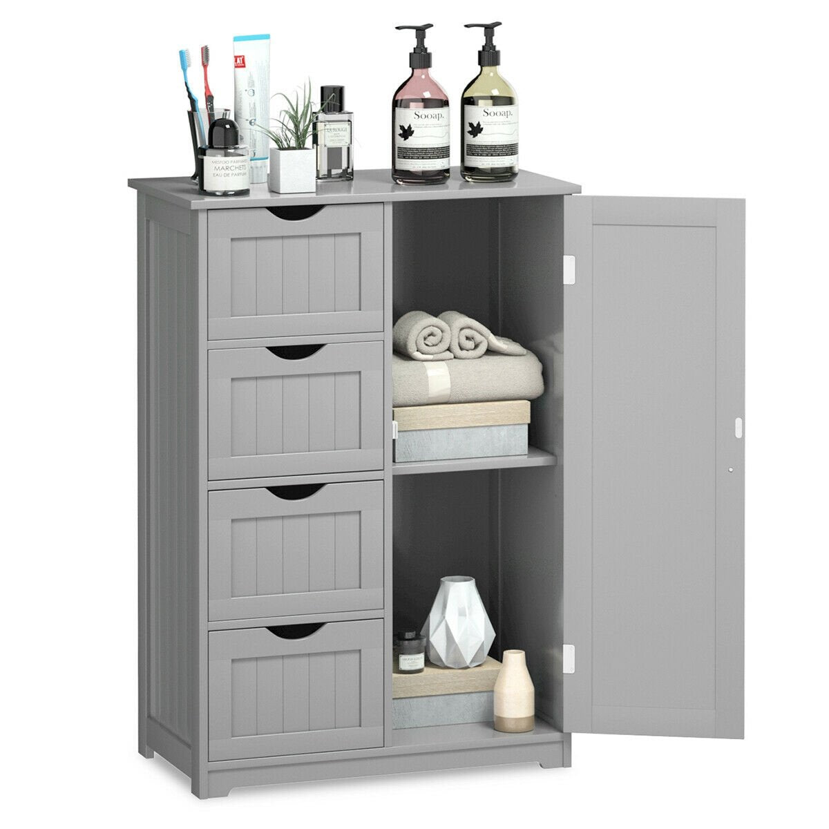 Standing Indoor Wooden Cabinet with 4 Drawers, Gray Floor Cabinets   at Gallery Canada