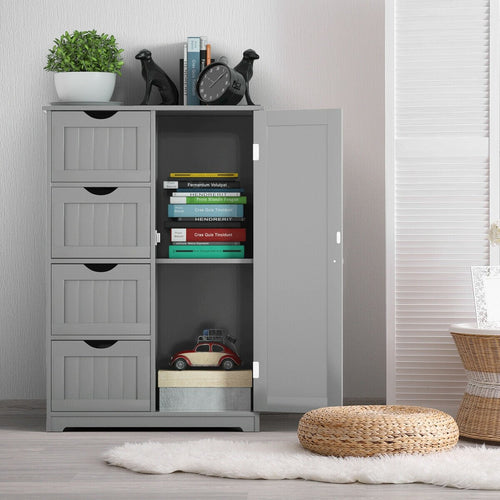 Standing Indoor Wooden Cabinet with 4 Drawers, Gray