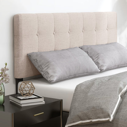 Linen Upholstered Headboard with Solid Rubber Wood Legs, Beige Headboards   at Gallery Canada