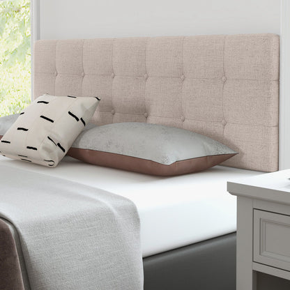 Linen Upholstered Headboard with Solid Rubber Wood Legs, Beige Headboards   at Gallery Canada