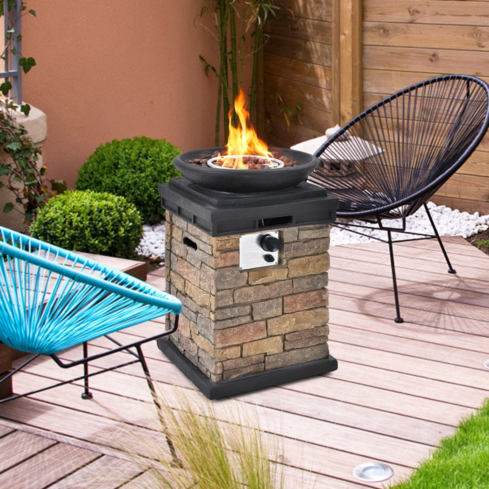 40000BTU Outdoor Propane Burning Fire Bowl Column Realistic Look Firepit Heater, Brown Fire Pits   at Gallery Canada