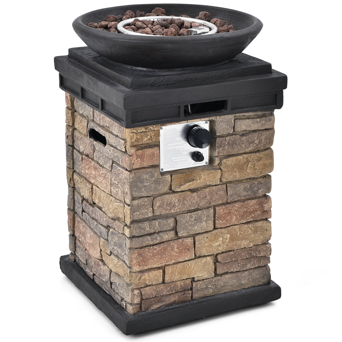 40000BTU Outdoor Propane Burning Fire Bowl Column Realistic Look Firepit Heater, Brown Fire Pits   at Gallery Canada