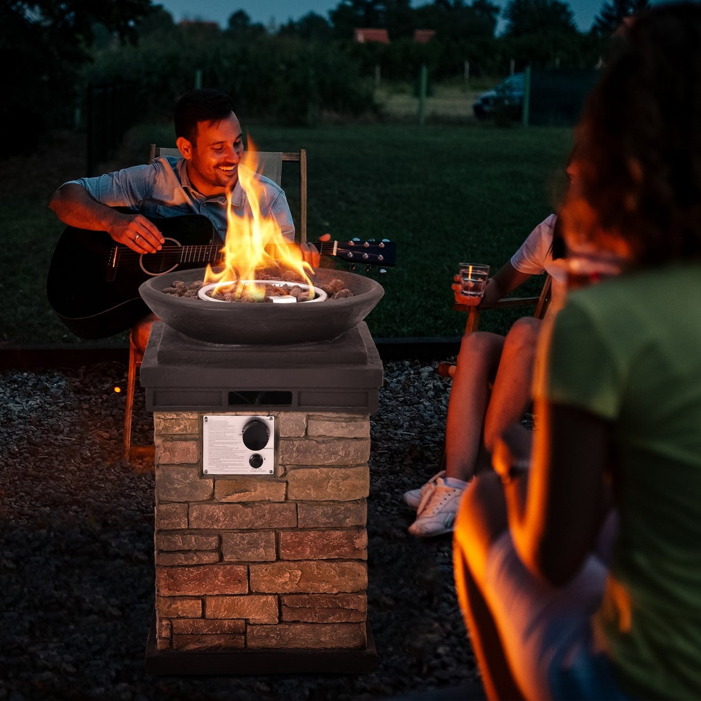 40000BTU Outdoor Propane Burning Fire Bowl Column Realistic Look Firepit Heater, Brown Fire Pits   at Gallery Canada