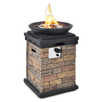 40000BTU Outdoor Propane Burning Fire Bowl Column Realistic Look Firepit Heater, Brown - Gallery Canada