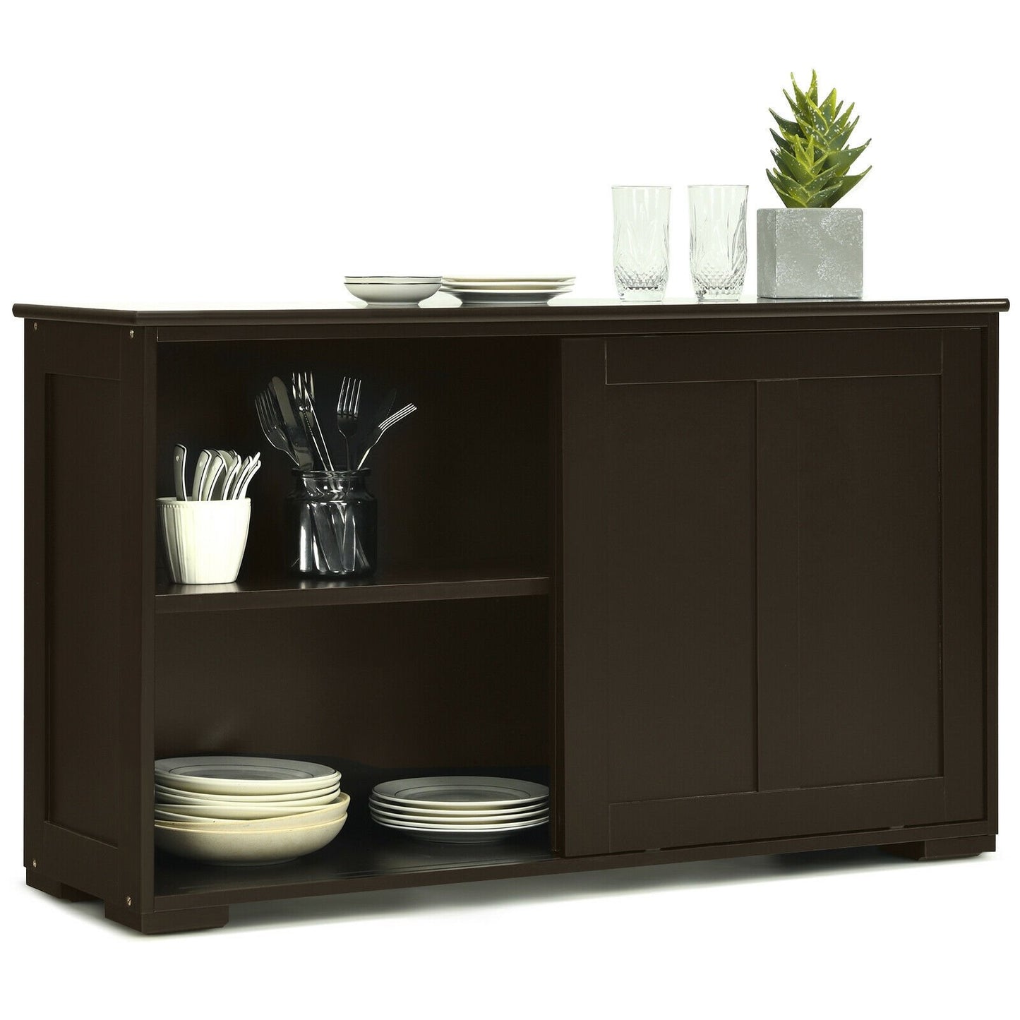 Kitchen Storage Cabinet with Wood Sliding Door, Brown Sideboards Cabinets & Buffets   at Gallery Canada