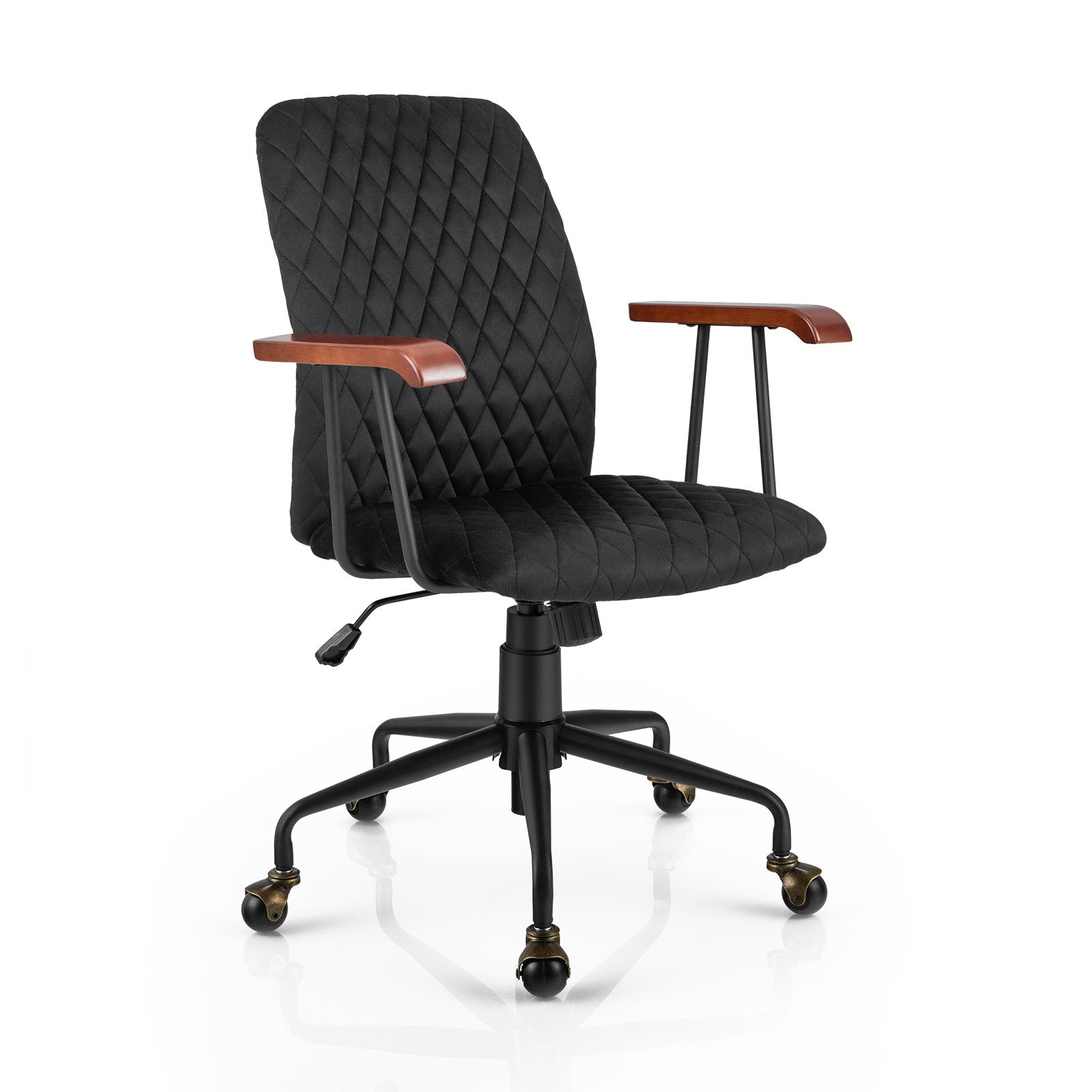 Velvet Home Office Chair with Wooden Armrest, Black Leisure Chairs   at Gallery Canada