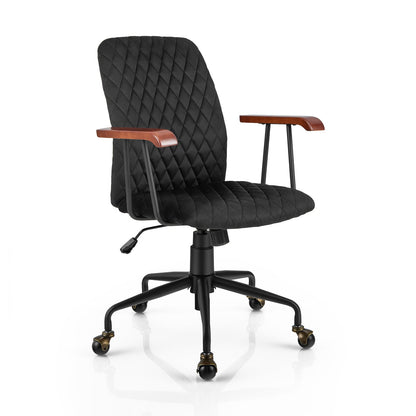 Velvet Home Office Chair with Wooden Armrest, Black Leisure Chairs   at Gallery Canada