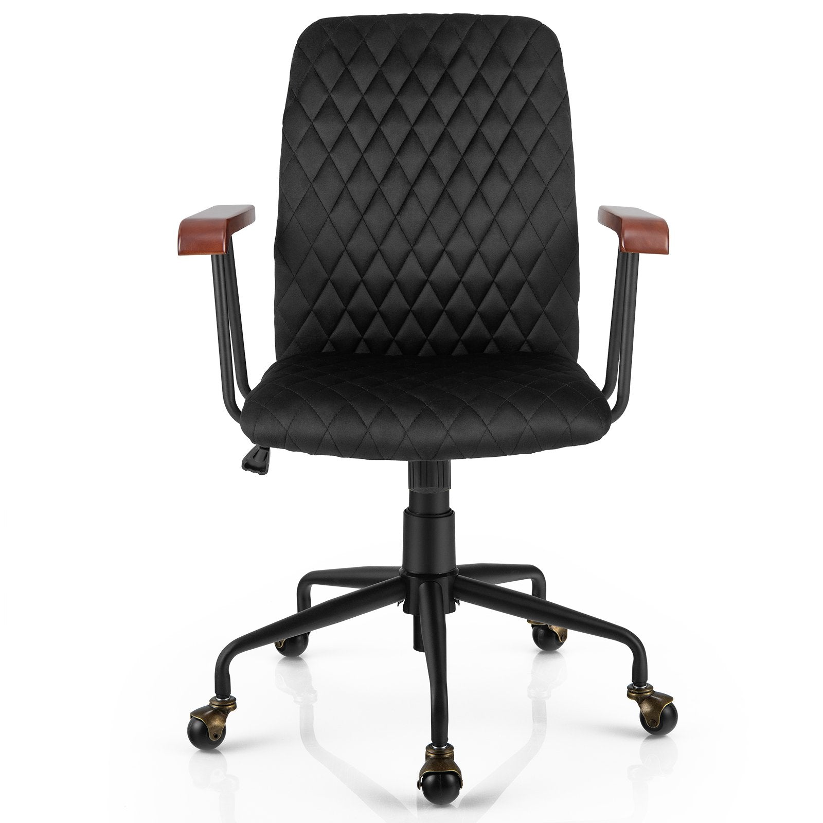 Velvet Home Office Chair with Wooden Armrest, Black Leisure Chairs   at Gallery Canada