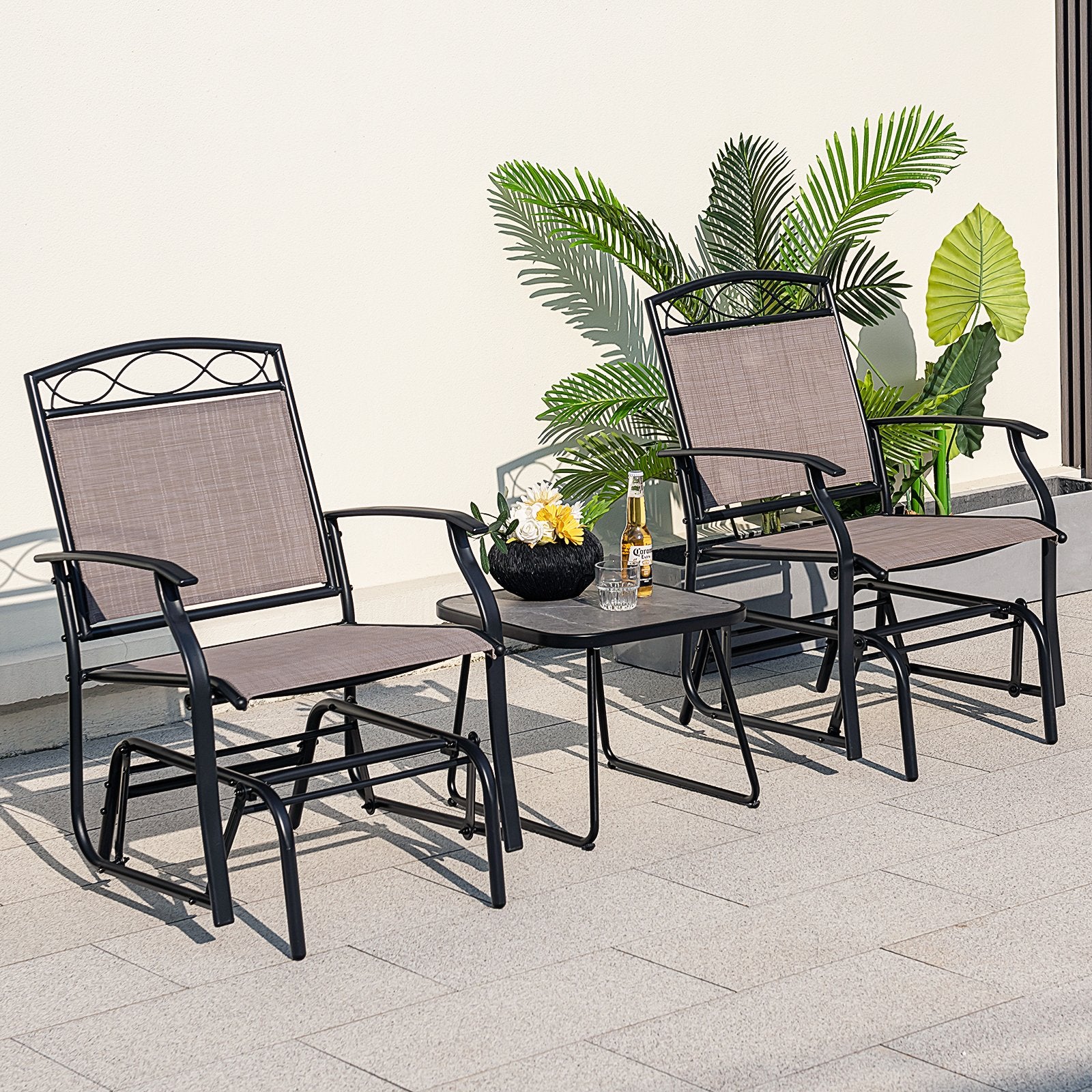 Set of 2 Outdoor Metal Glider Armchairs with Weather-resistant Fabric, Brown - Gallery Canada