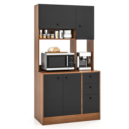 71 Inch Kitchen Pantry with 3 Storage Cabinet and 3 Deep Drawers, Walnut Sideboards Cabinets & Buffets   at Gallery Canada