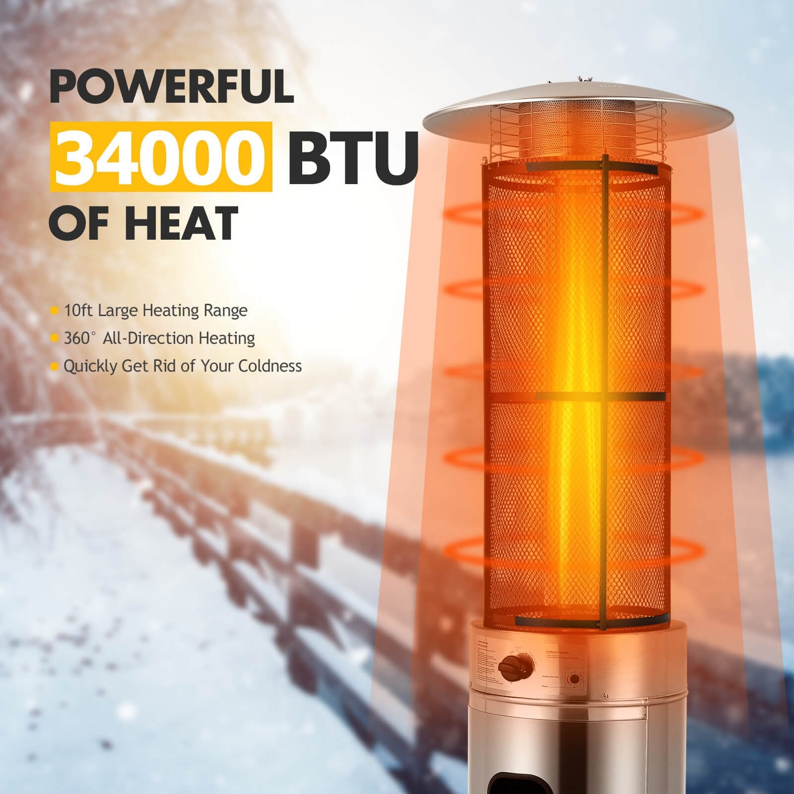 34000 BTU Stainless Steel Round Glass Tube Patio Heaters, Silver Patio Heaters   at Gallery Canada