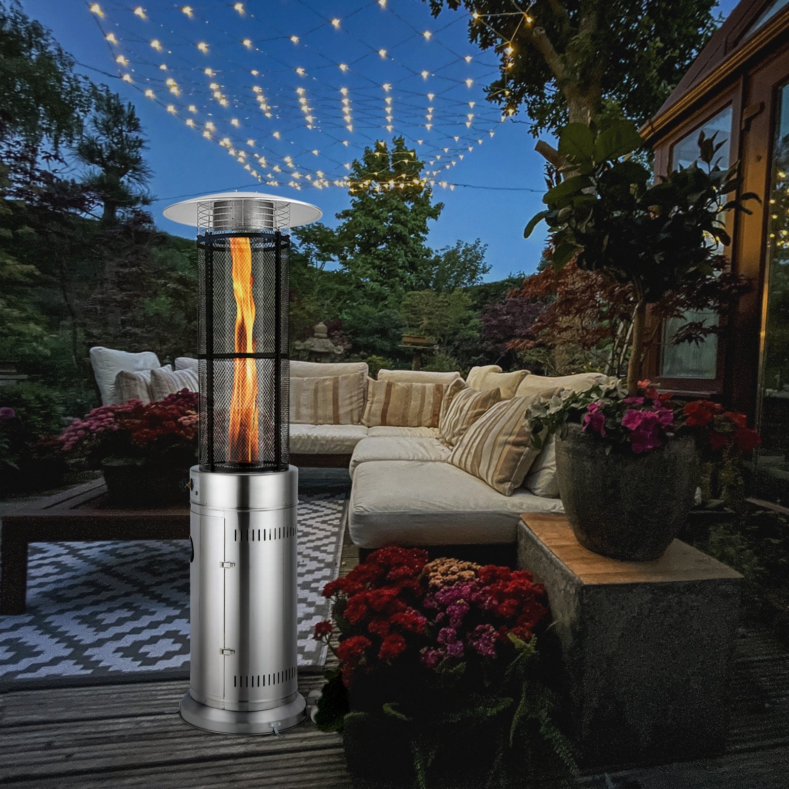 34000 BTU Stainless Steel Round Glass Tube Patio Heaters, Silver Patio Heaters   at Gallery Canada