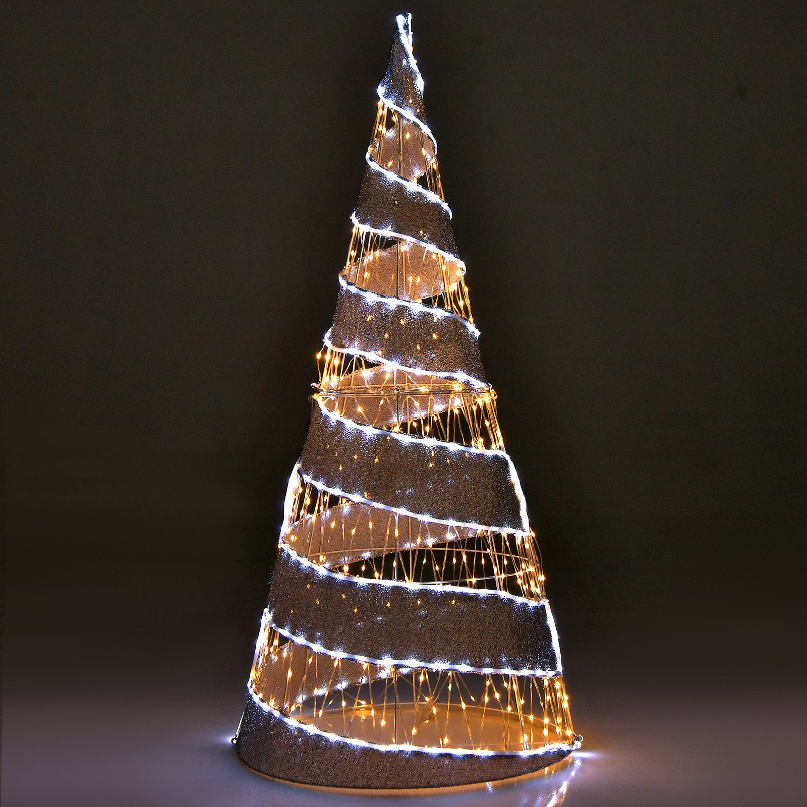 5 Feet Pre-lit Christmas Cone Tree with 300 Warm White and 250 Cold White LED Lights, White Christmas Tree   at Gallery Canada