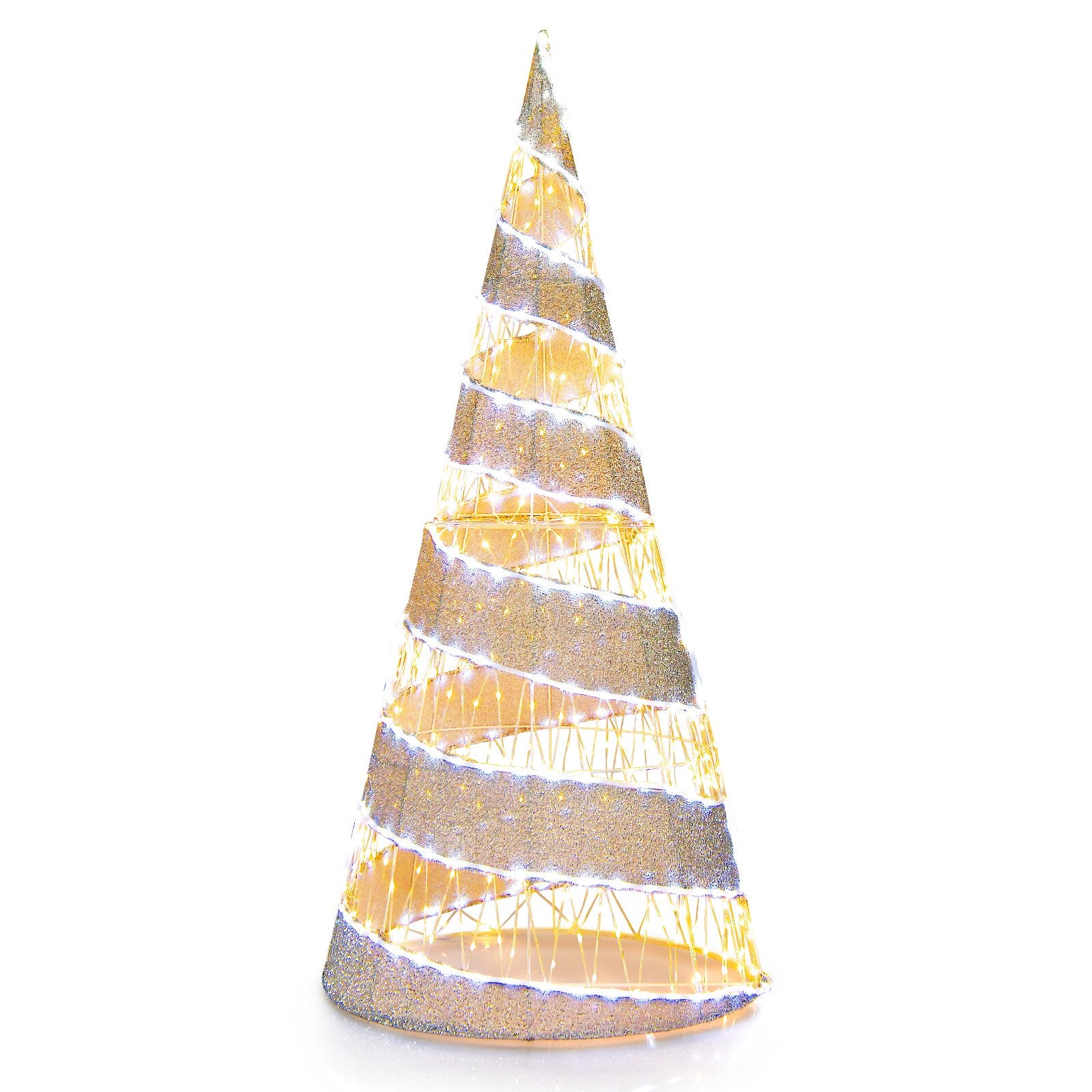 5 Feet Pre-lit Christmas Cone Tree with 300 Warm White and 250 Cold White LED Lights, White Christmas Tree   at Gallery Canada