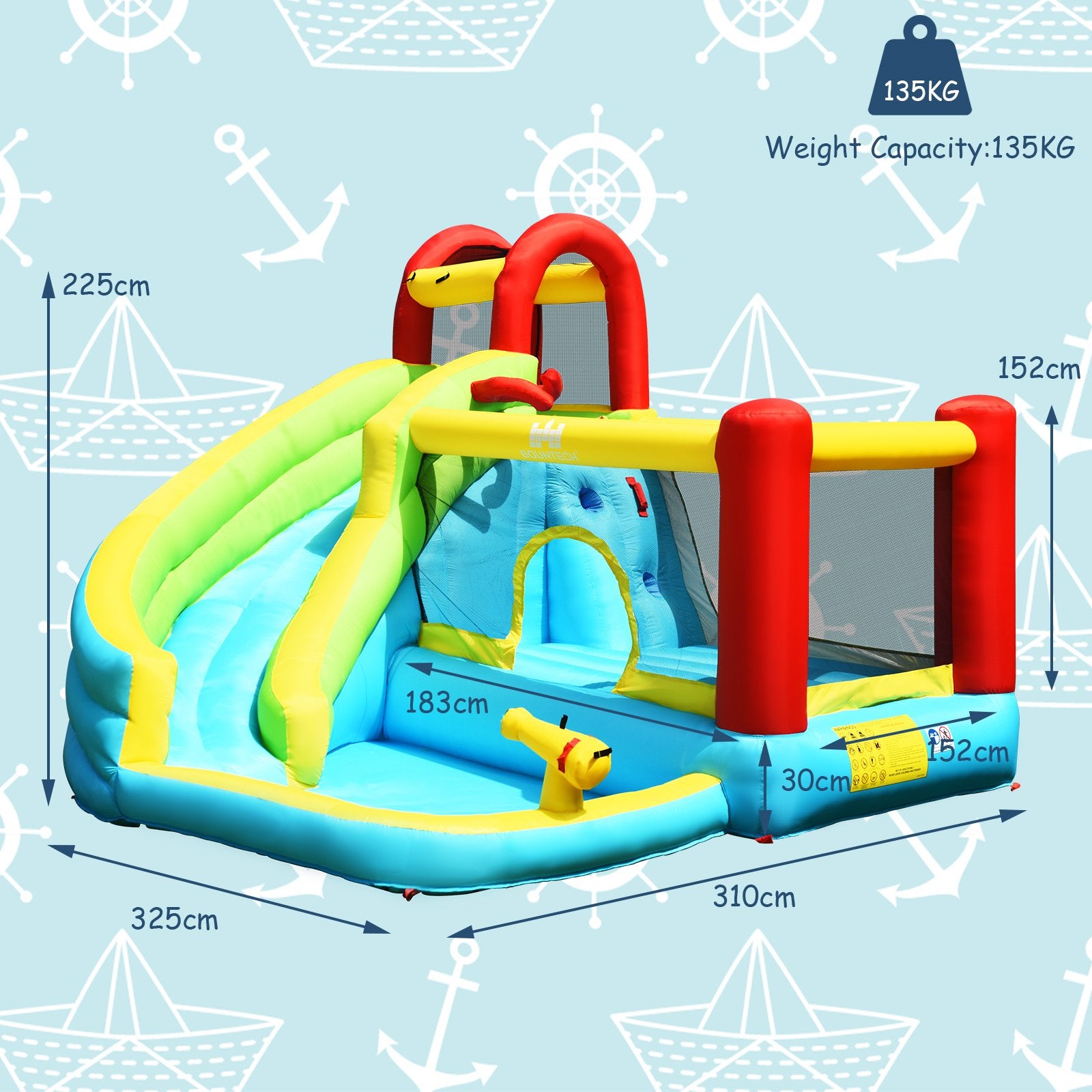 6-in-1 Inflatable Bounce House with Climbing Wall and Basketball Hoop with Blower, Multicolor Bounce House   at Gallery Canada