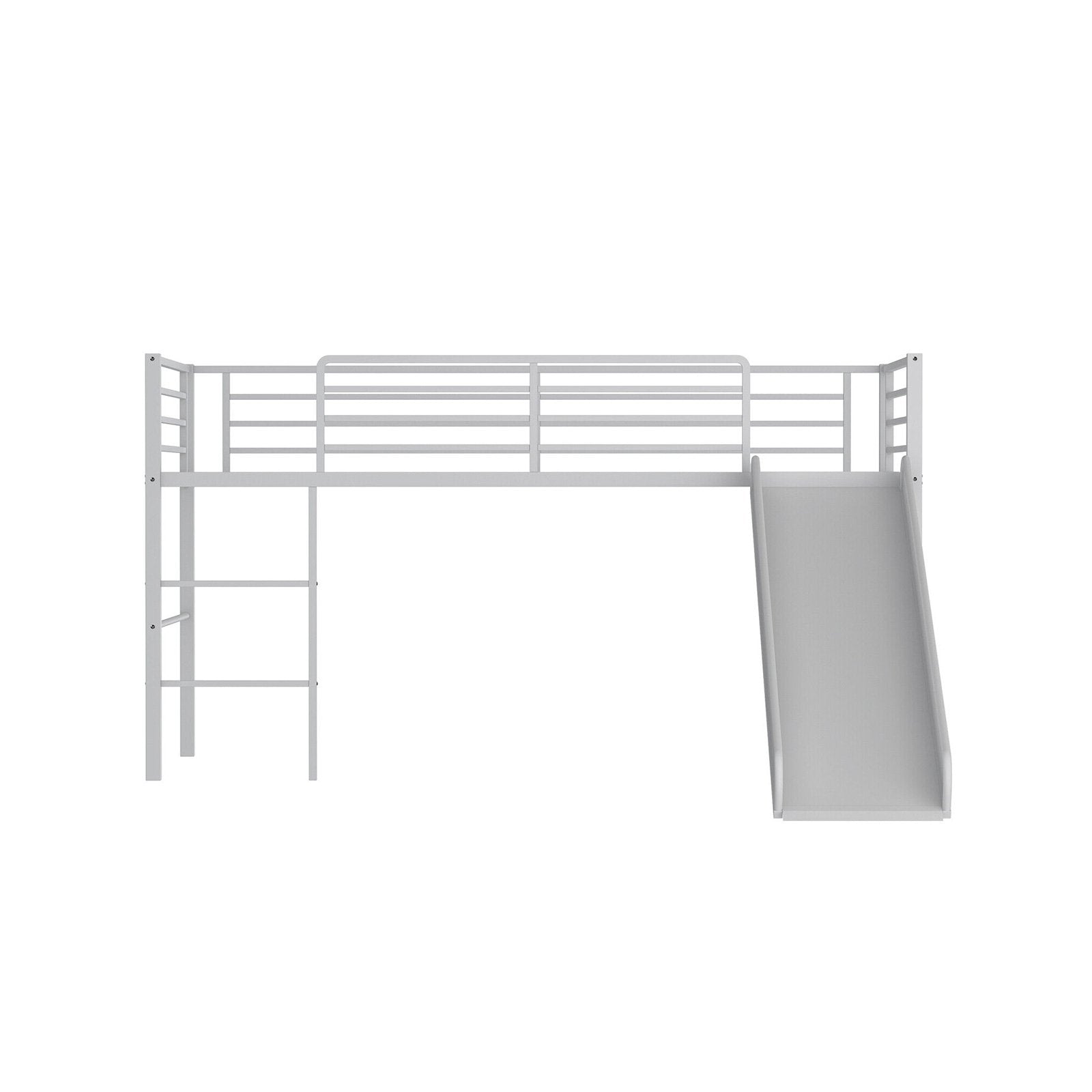 Twin Metal Loft Bed with Slide with Safety Guardrails and Built-in Ladder, Silver Bunk Bed Frame   at Gallery Canada