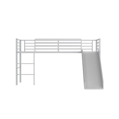 Twin Metal Loft Bed with Slide with Safety Guardrails and Built-in Ladder, Silver Bunk Bed Frame   at Gallery Canada