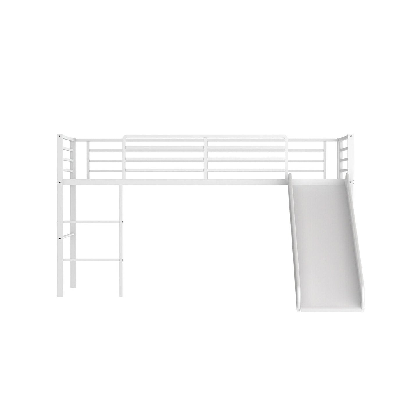 Twin Metal Loft Bed with Slide with Safety Guardrails and Built-in Ladder, White Bunk Bed Frame   at Gallery Canada