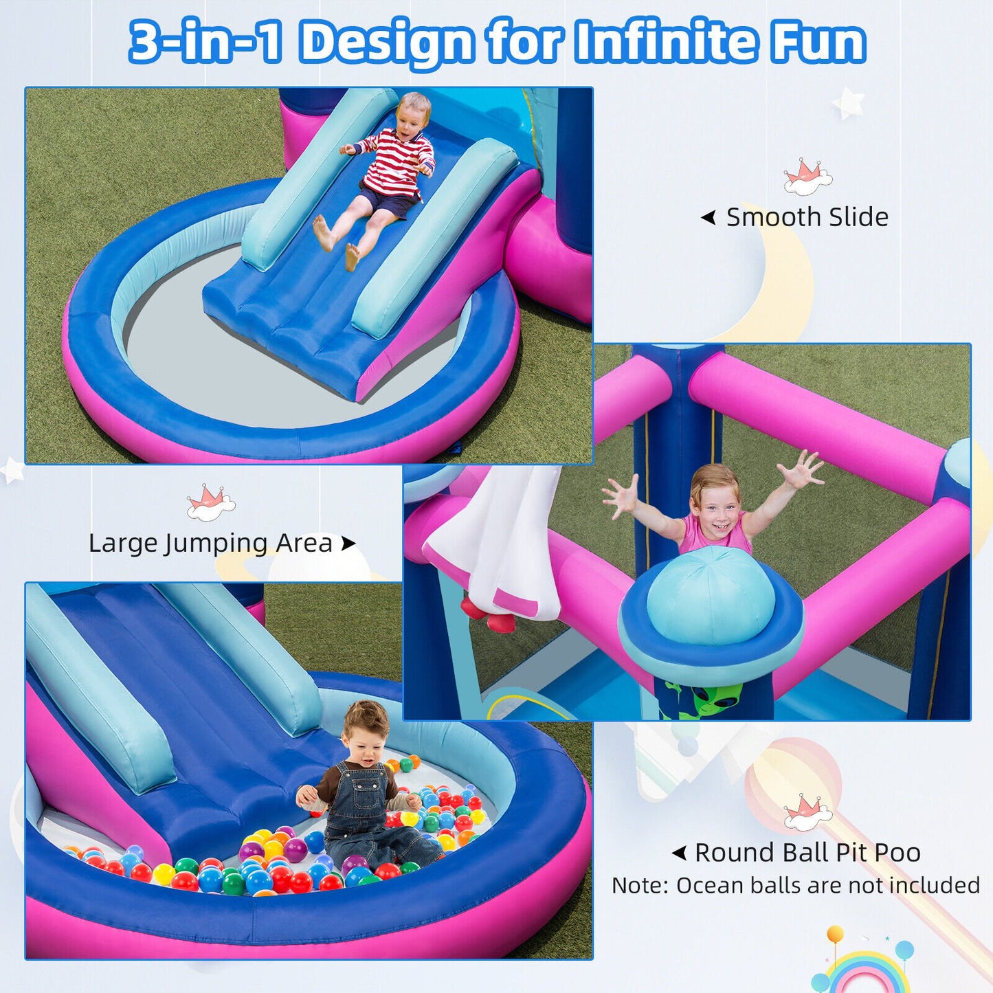 3-in-1 Inflatable Space-themed Bounce House with 480W Blower Bounce House   at Gallery Canada