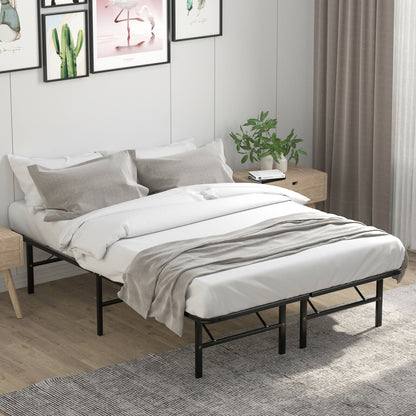 Twin/Full/Queen Size Foldable Metal Platform Bed with Tool-Free Assembly-Full Size, Black Simple Bed Frame   at Gallery Canada