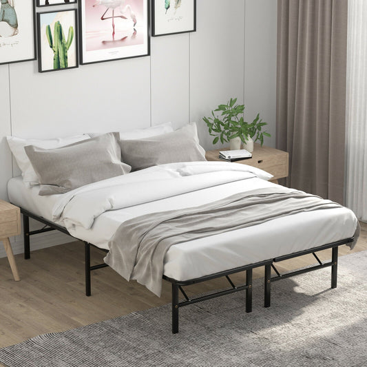Twin/Full/Queen Size Foldable Metal Platform Bed with Tool-Free Assembly-Full Size, Black - Gallery Canada