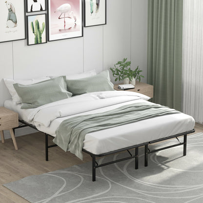 Twin/Full/Queen Size Foldable Metal Platform Bed with Tool-Free Assembly-Queen size, Black Simple Bed Frame   at Gallery Canada