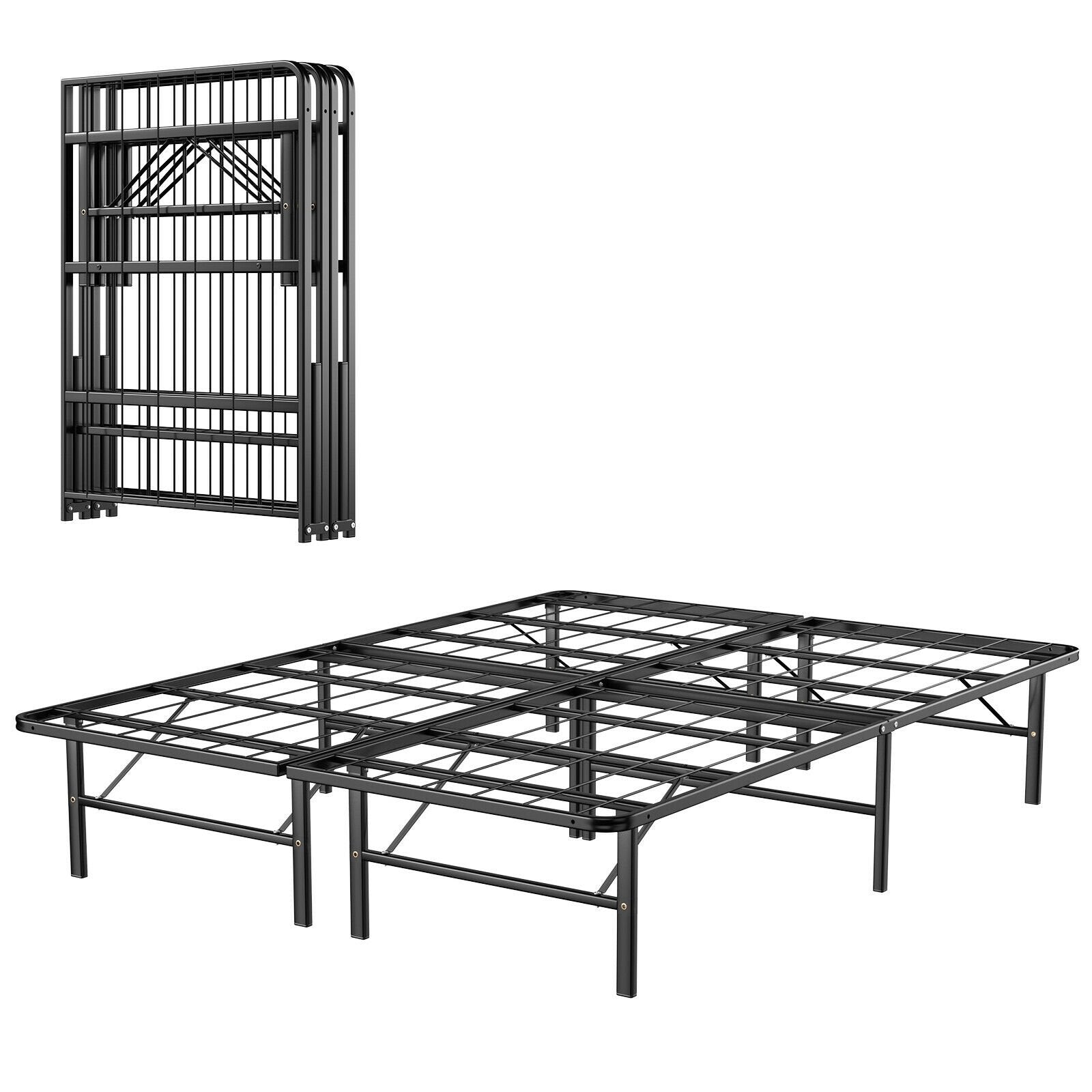 Twin/Full/Queen Size Foldable Metal Platform Bed with Tool-Free Assembly-Queen size, Black Simple Bed Frame   at Gallery Canada