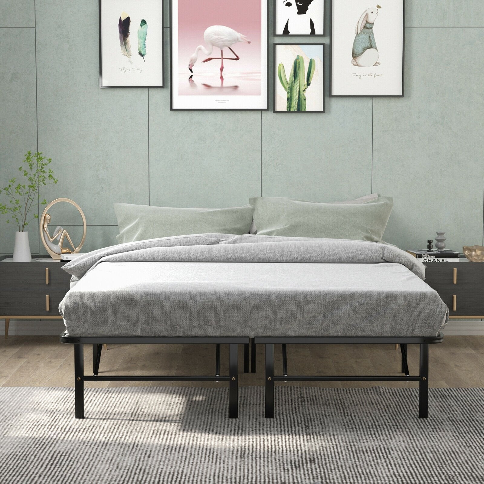 Twin/Full/Queen Size Foldable Metal Platform Bed with Tool-Free Assembly-Queen size, Black Simple Bed Frame   at Gallery Canada