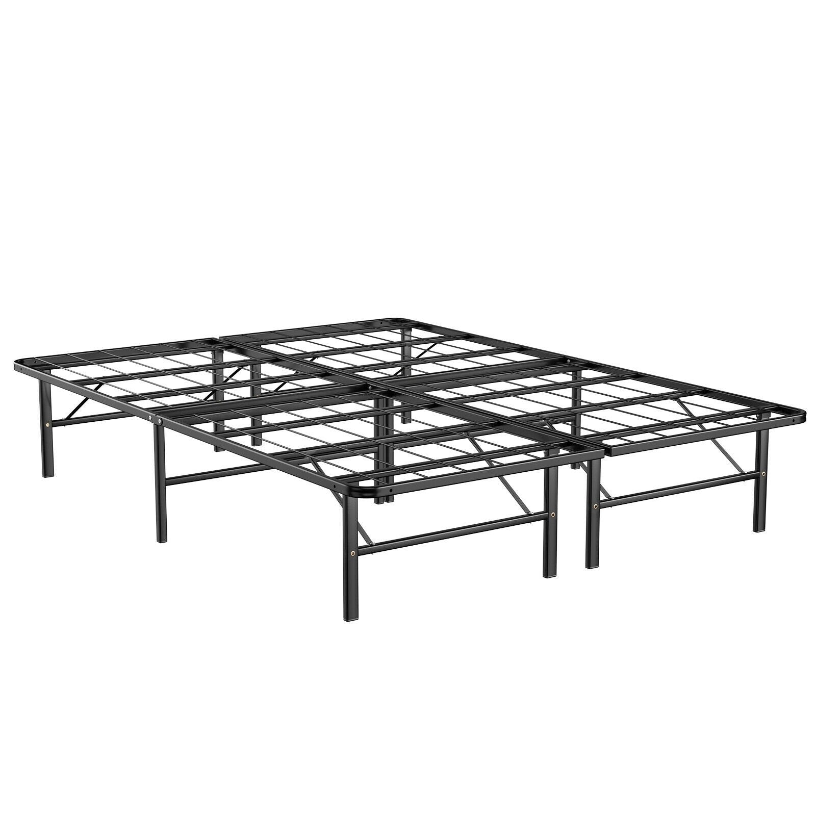 Twin/Full/Queen Size Foldable Metal Platform Bed with Tool-Free Assembly-Queen size, Black Simple Bed Frame   at Gallery Canada