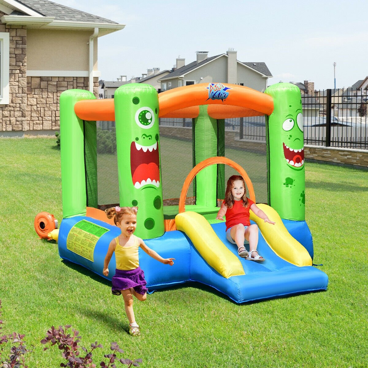 Inflatable Castle Bounce House Jumper Kids Playhouse with Slider, Multicolor - Gallery Canada