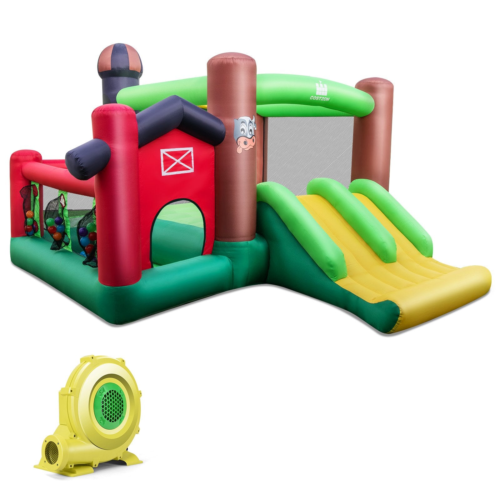 Farm Themed 6-in-1 Inflatable Castle with Trampoline and 735W Blower Bounce House   at Gallery Canada