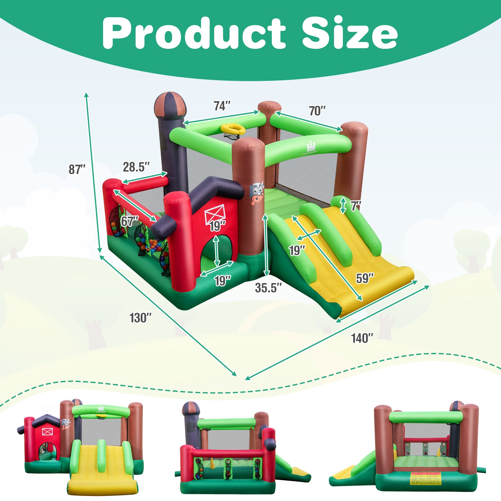 Farm Themed 6-in-1 Inflatable Castle with Trampoline and 735W Blower Bounce House at Gallery Canada