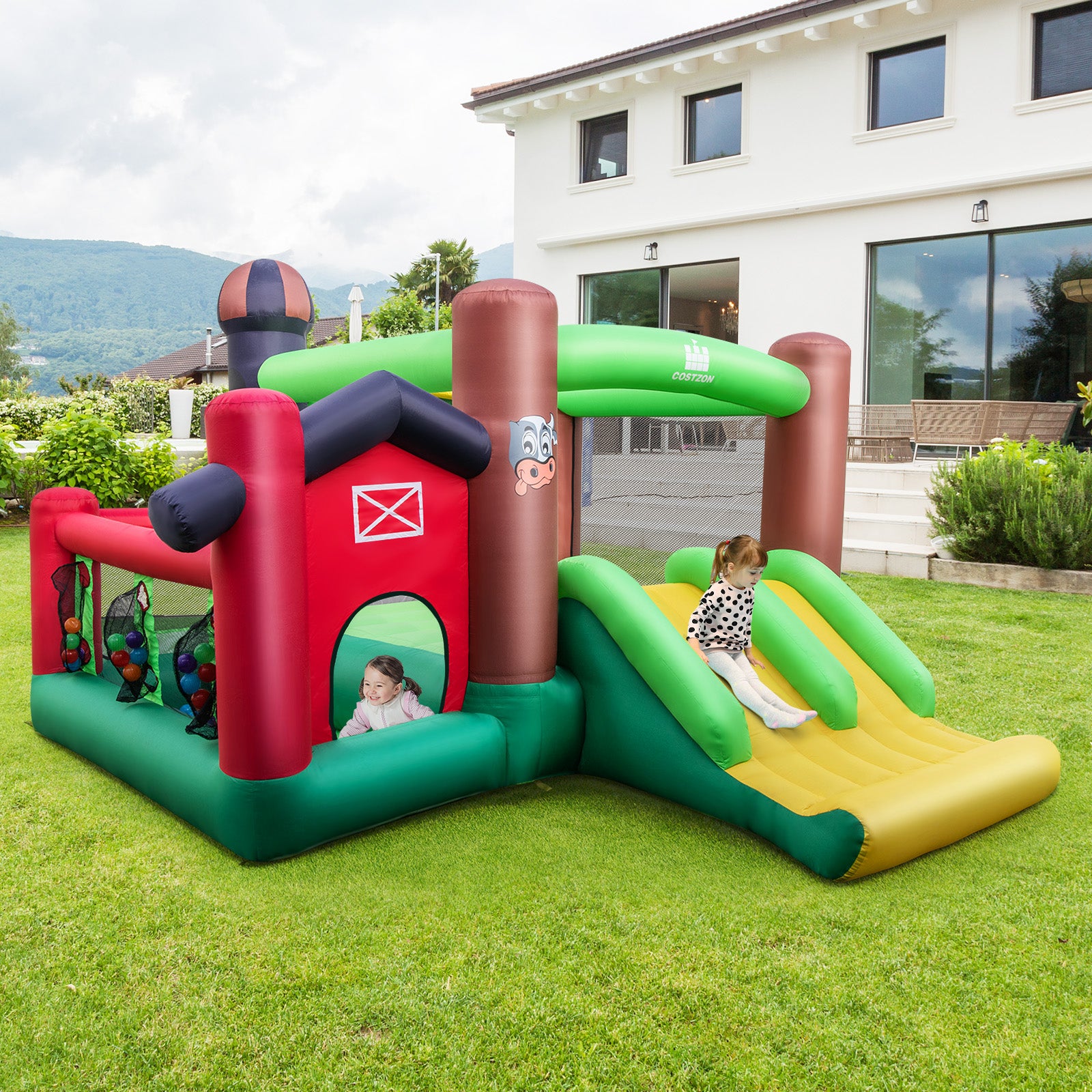 Farm Themed 6-in-1 Inflatable Castle with Trampoline and 735W Blower Bounce House at Gallery Canada
