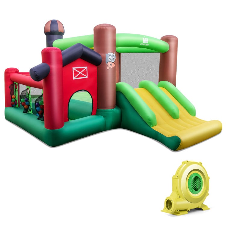 Farm Themed 6-in-1 Inflatable Castle with Trampoline and 735W Blower Bounce House Green, yellow at Gallery Canada