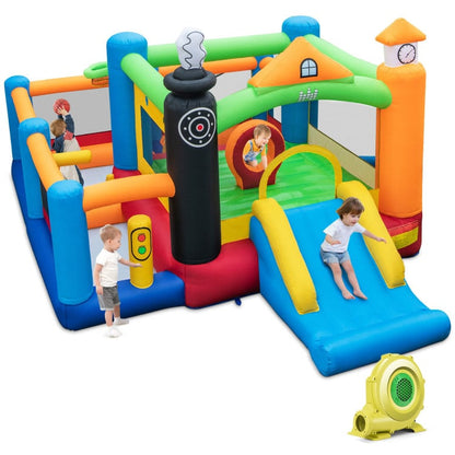 Train Themed Kids Bouncer with Slide and Basketball Hoop with 950W Air Blower - Gallery Canada