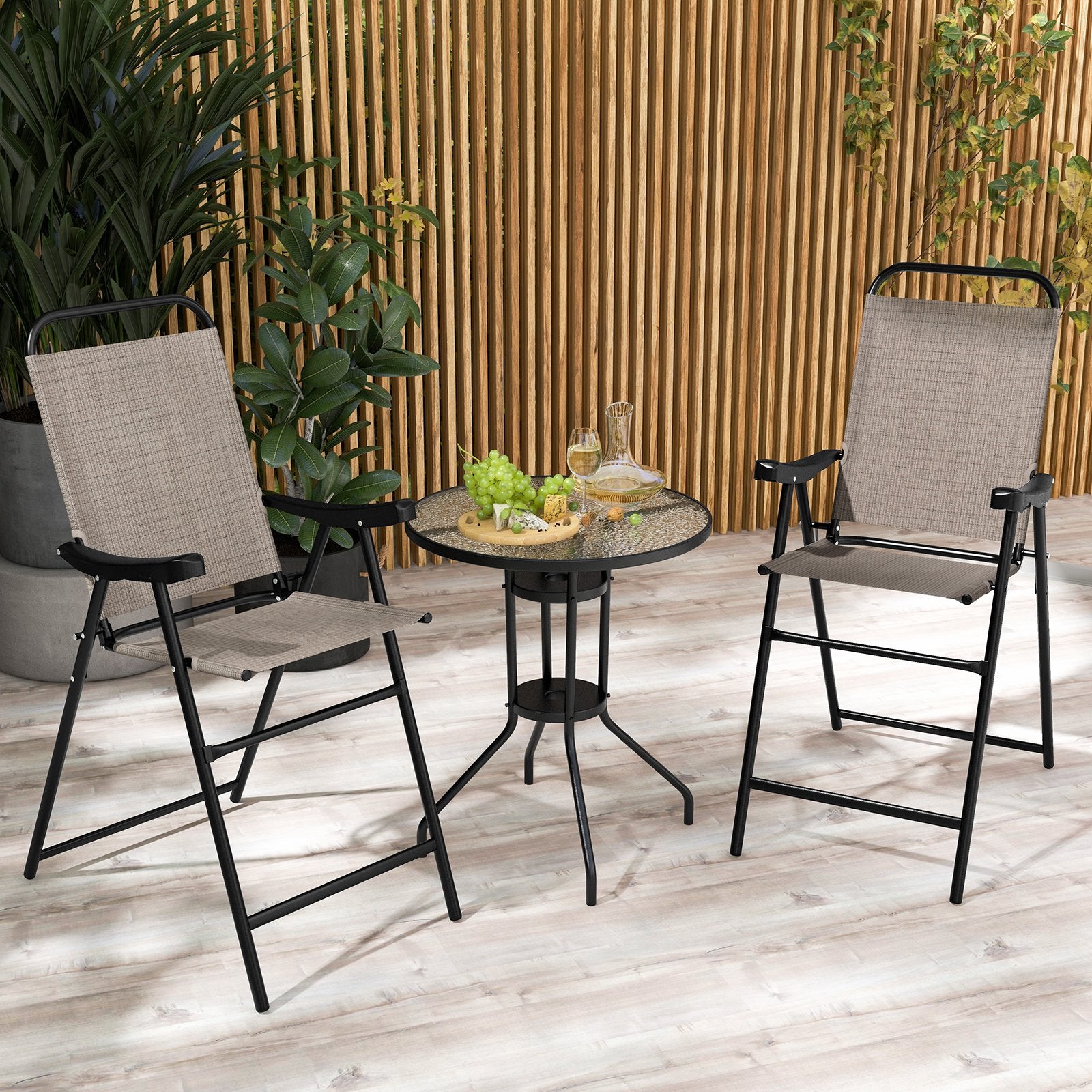 Patio Folding Bar Stool Set of 2 with Metal Frame and Footrest, Coffee Patio Bar Furniture   at Gallery Canada