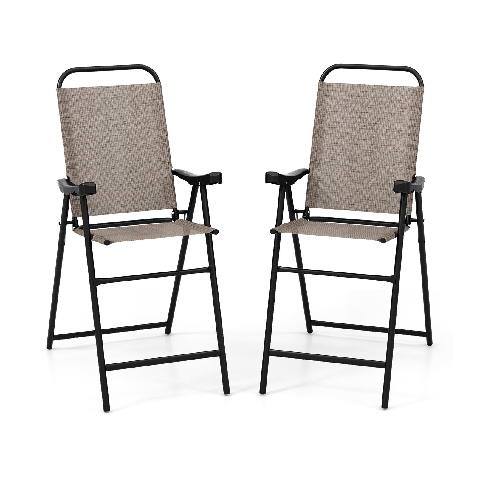 Patio Folding Bar Stool Set of 2 with Metal Frame and Footrest, Coffee Patio Bar Furniture   at Gallery Canada