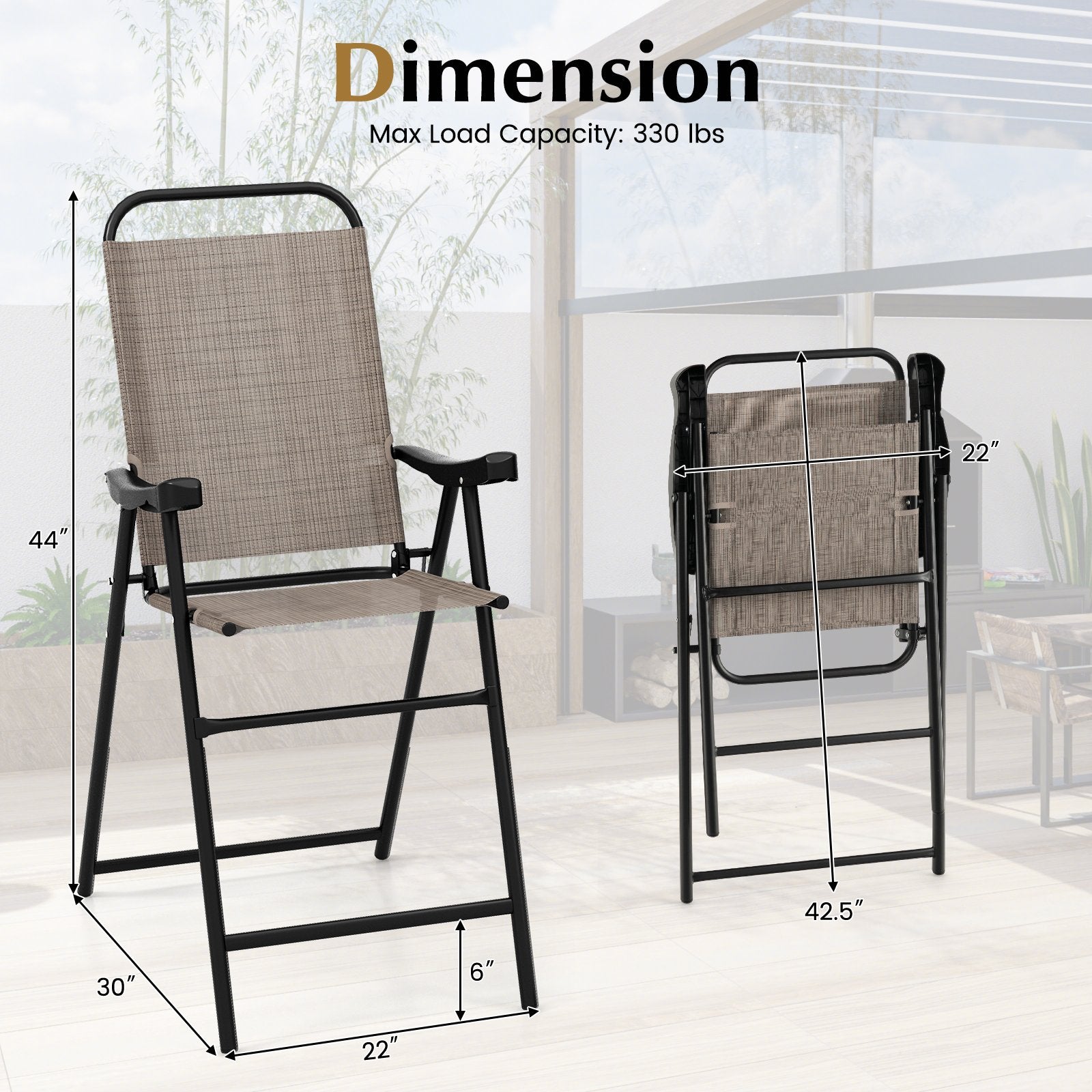 Patio Folding Bar Stool Set of 2 with Metal Frame and Footrest, Coffee Patio Bar Furniture   at Gallery Canada