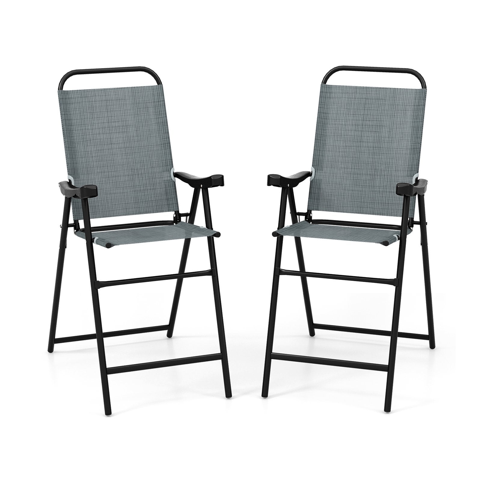 Patio Folding Bar Stool Set of 2 with Metal Frame and Footrest, Blue Patio Bar Furniture   at Gallery Canada