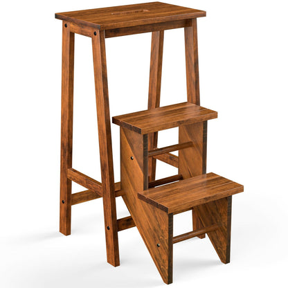 3-in-1 Rubber Wood 3 Tier Folding Step Stool Ladder Storage Shelf, Natural Kitchen Utensils   at Gallery Canada