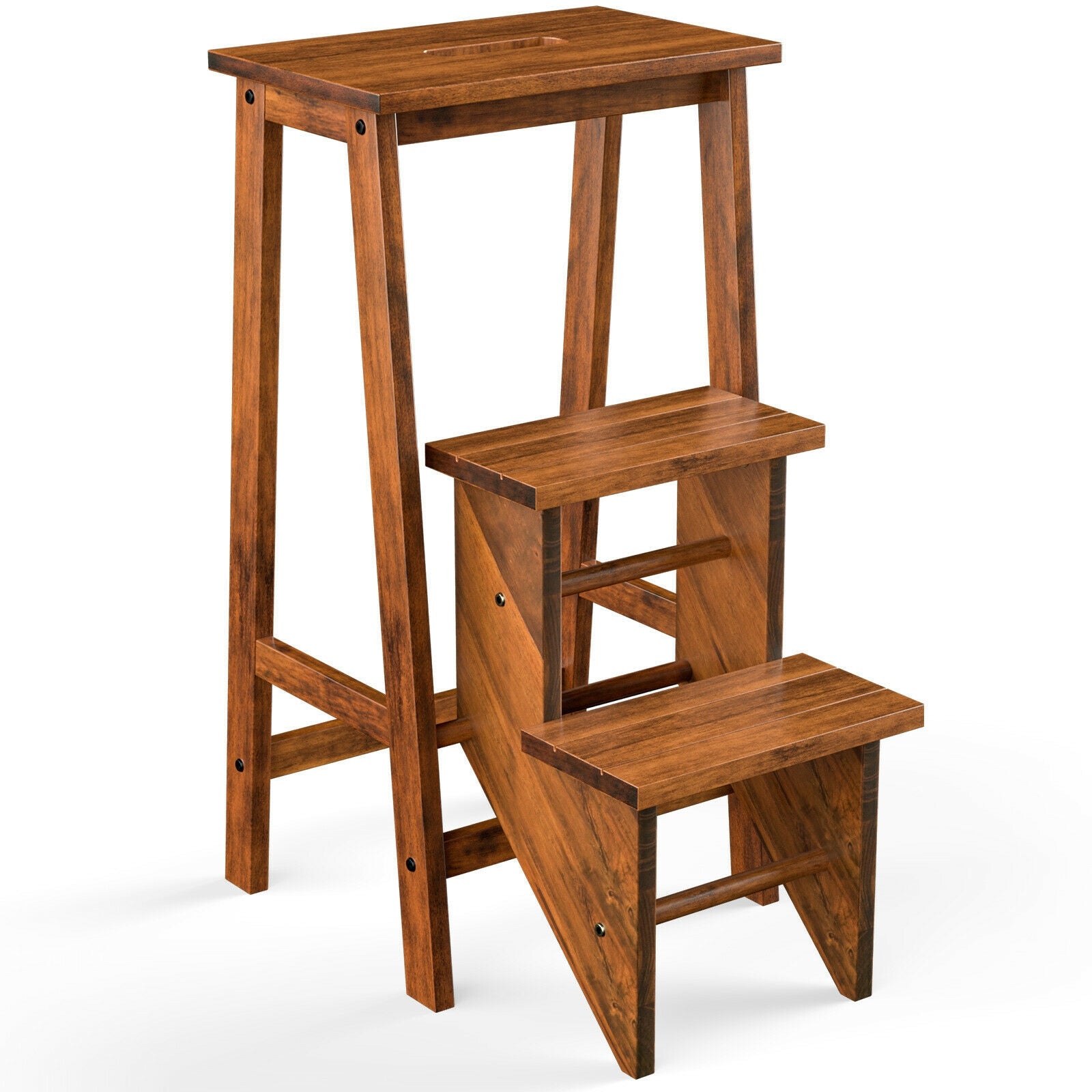 3-in-1 Rubber Wood 3 Tier Folding Step Stool Ladder Storage Shelf, Coffee Kitchen Utensils at Gallery Canada
