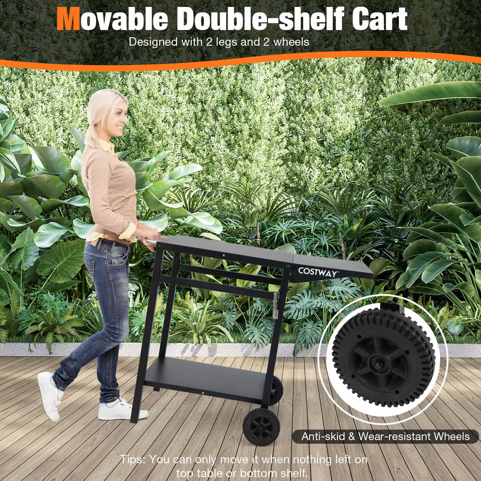 Movable Outdoor Grill Cart with Folding Tabletop and Hooks, Black - Gallery Canada