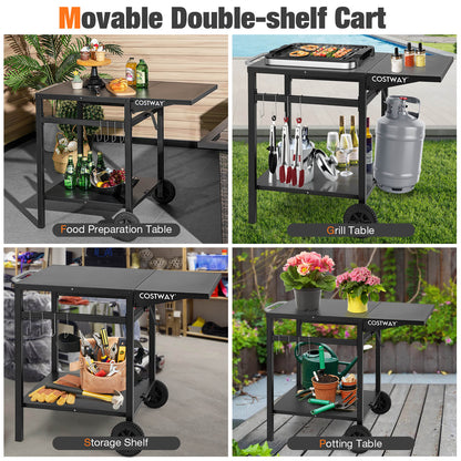 Movable Outdoor Grill Cart with Folding Tabletop and Hooks, Black - Gallery Canada