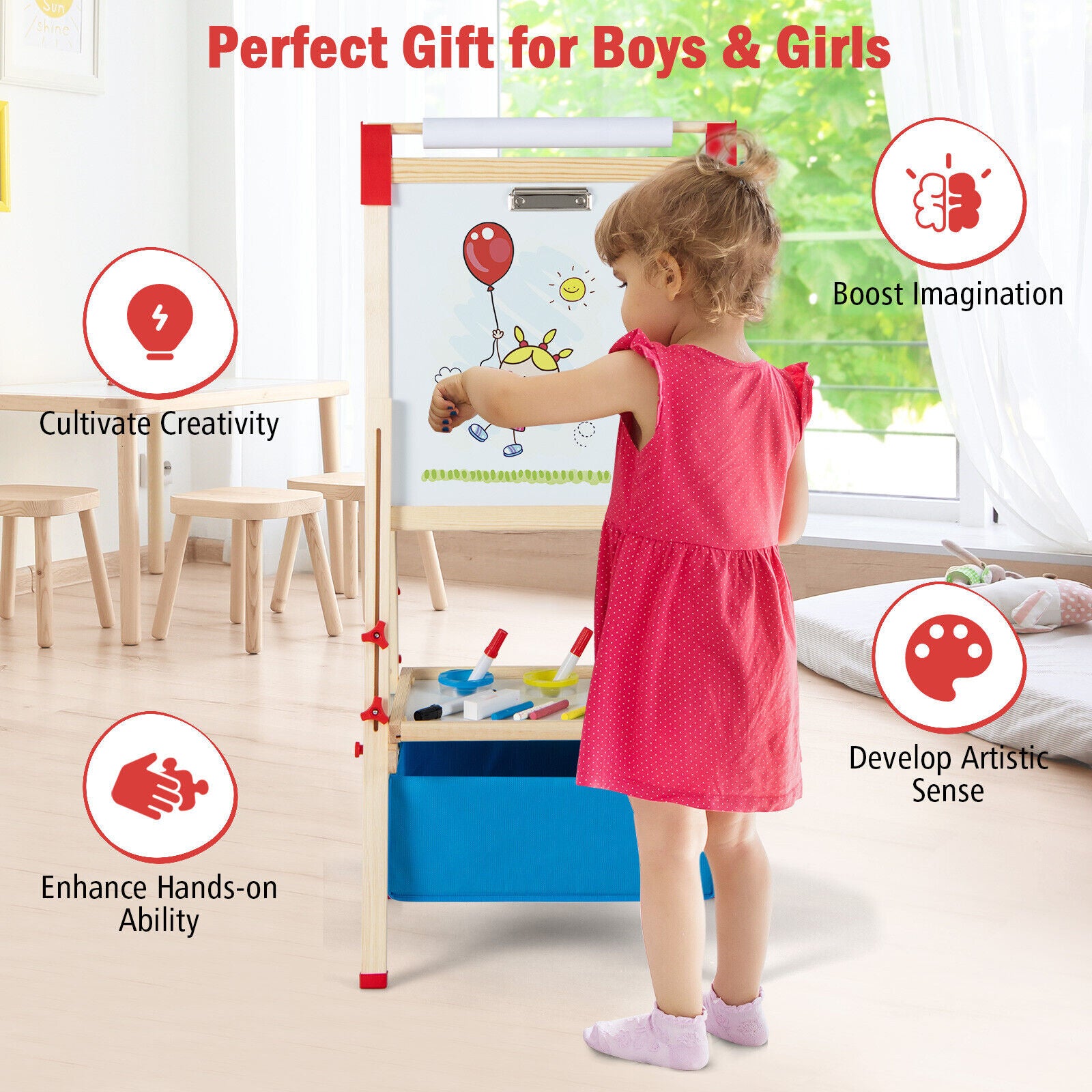 3-in-1 Double-Sided Adjustable Kid Easel for 3-8 Years Old Toddlers, Multicolor Art Easels at Gallery Canada
