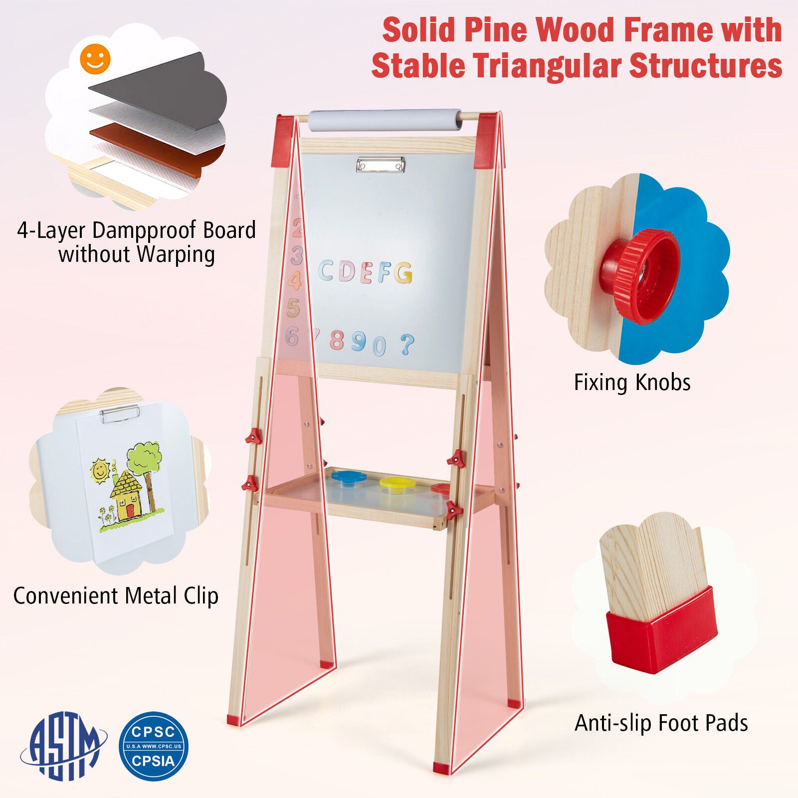 3-in-1 Double-Sided Adjustable Kid Easel for 3-8 Years Old Toddlers, Multicolor Art Easels at Gallery Canada