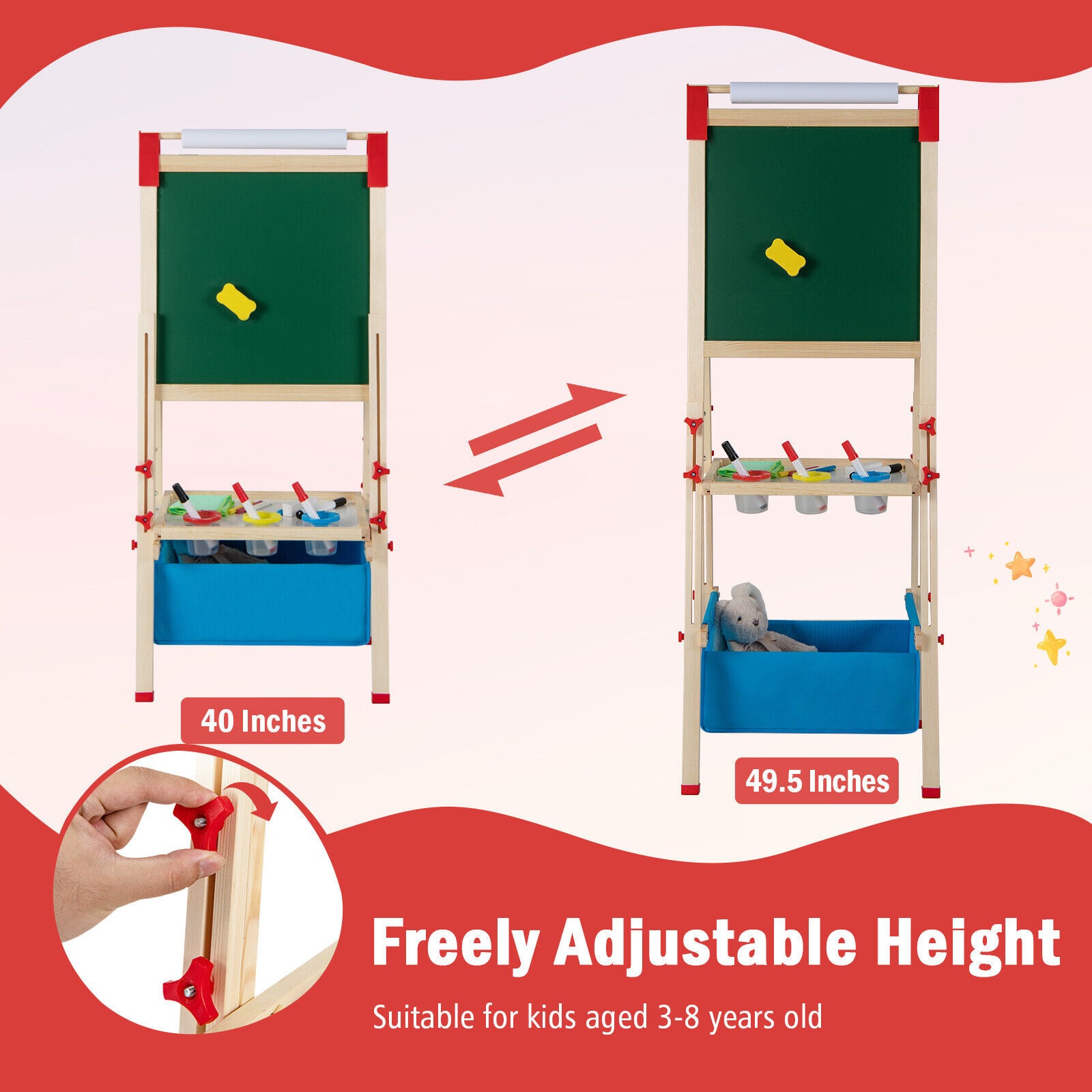 3-in-1 Double-Sided Adjustable Kid Easel for 3-8 Years Old Toddlers, Multicolor Art Easels at Gallery Canada